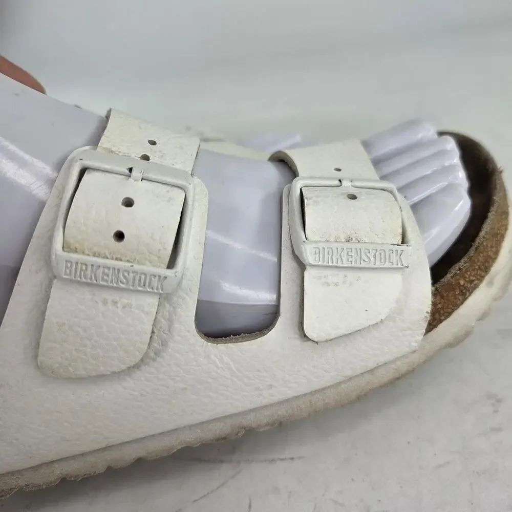 Birkenstock Arizona Soft Footbed Sandals Size 36 White Leather Buckle Slide - Picture 10 of 11